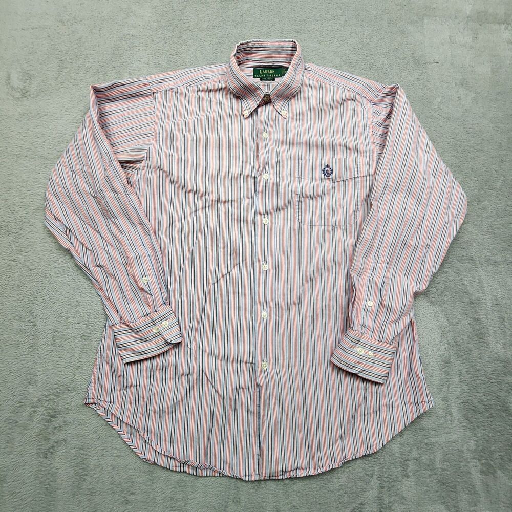 Lauren Ralph Lauren Mens 15.5 32 33 Red Blue Stripe Shirt Button Down Cotton - Picture 2 of 9